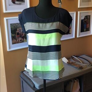 Navy neon green striped blouse